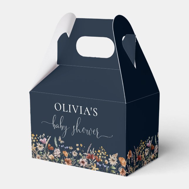 Caja Para Regalos Navy Blue Tiny Wildflower Baby Shower Favorito Box (Reverso)