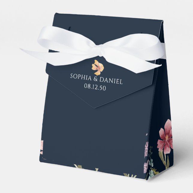 Caja Para Regalos Navy Blue Wildflower Wedding Favor Box (Front Side)