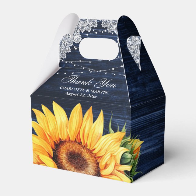 Caja Para Regalos Navy Blue Wood Lace String Lights Sunflower (Front Side)
