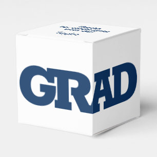Caja Para Regalos Negrita GRAD Partido de Graduación Azul y Blanca