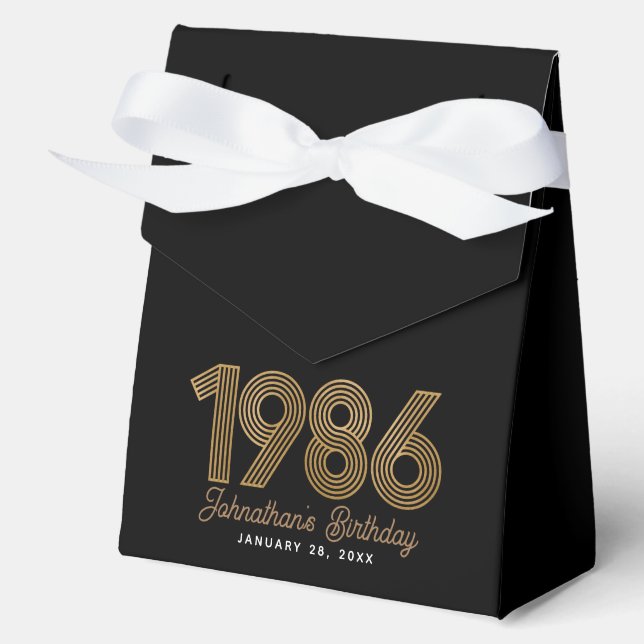 Caja Para Regalos Negro Falso Oro Cumpleaños 40 1986 (Anverso)