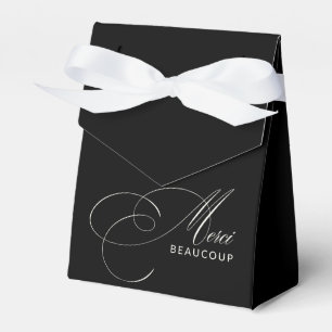 Caja Para Regalos Negro Merci Beaucoup Elegante Caligrafía Gracias