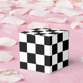 Caja Para Regalos Negro Sólido con Patrón de Cuadrado Blanco Clásico