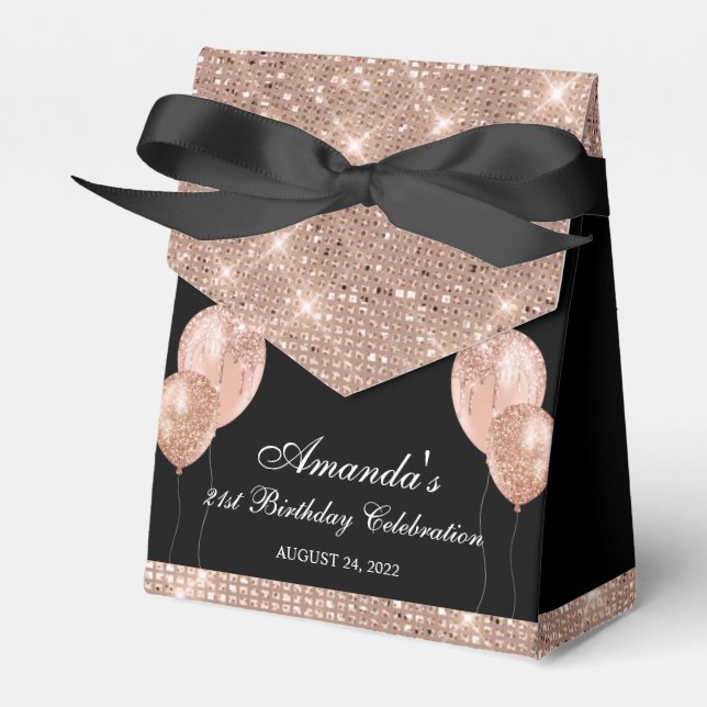 Caja Para Regalos Negro y dorado rosa glam personalizable (Front Side)