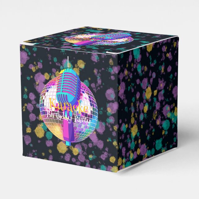 Caja Para Regalos Neon Disco Ball Karaoke Birthday Party (Costado Anverso)