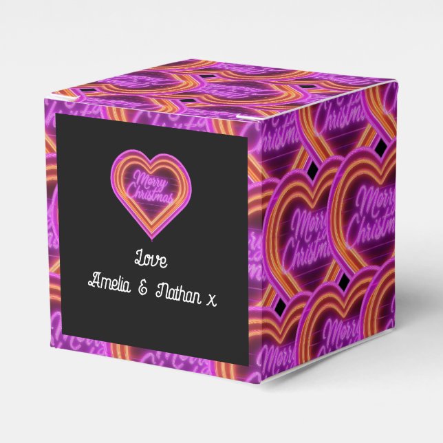 Caja Para Regalos Neon Merry Christmas Personalizado (Costado Anverso)