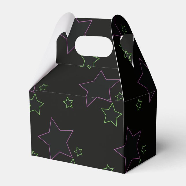 Caja Para Regalos Neon Pink Green Glow Fiesta Stars Candy FavBox (Front Side)