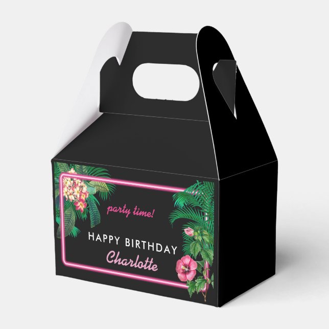 Caja Para Regalos Neon Pink Tropical Botanicals Birday Party (Front Side)