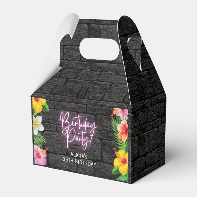 Caja Para Regalos Neon Tropical Floral Summer Birday Gracias (Reverso)