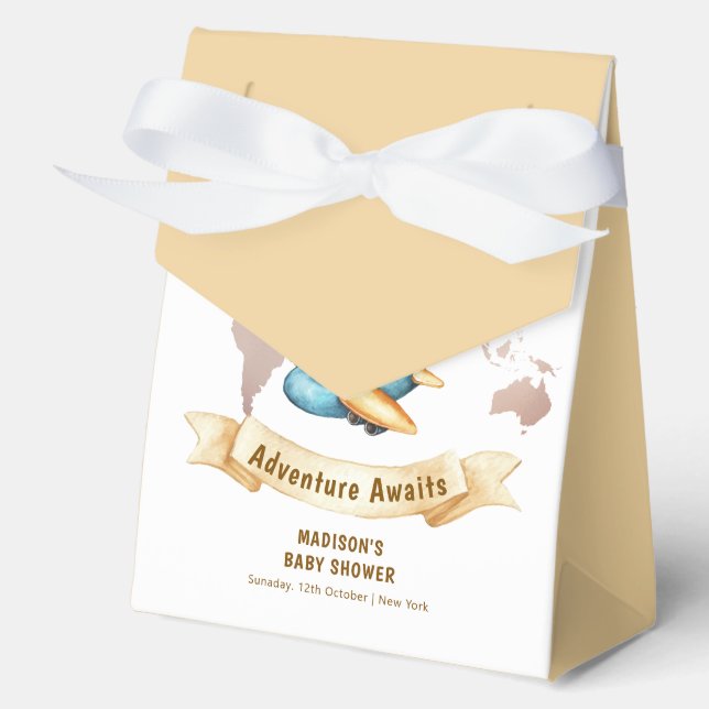 Caja Para Regalos Neutral Adventure World Map Airplane Baby Shower  (Anverso)