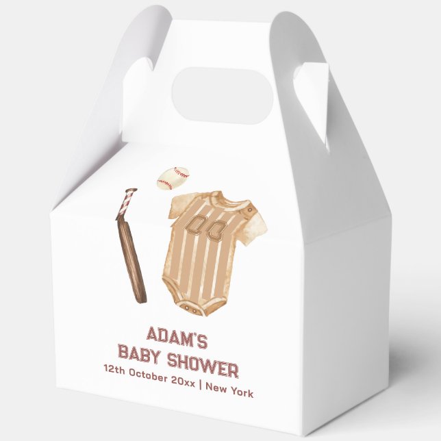 Caja Para Regalos Neutral Boho Little Slugger Baseball Baby Shower  (Reverso )