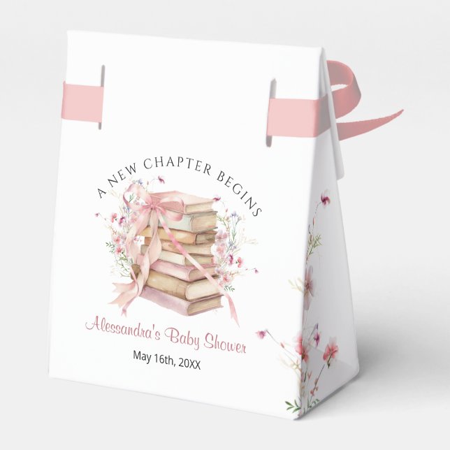 Caja Para Regalos New Chapter Begins Pink Bow Baby Shower Favor Box (Reverso)
