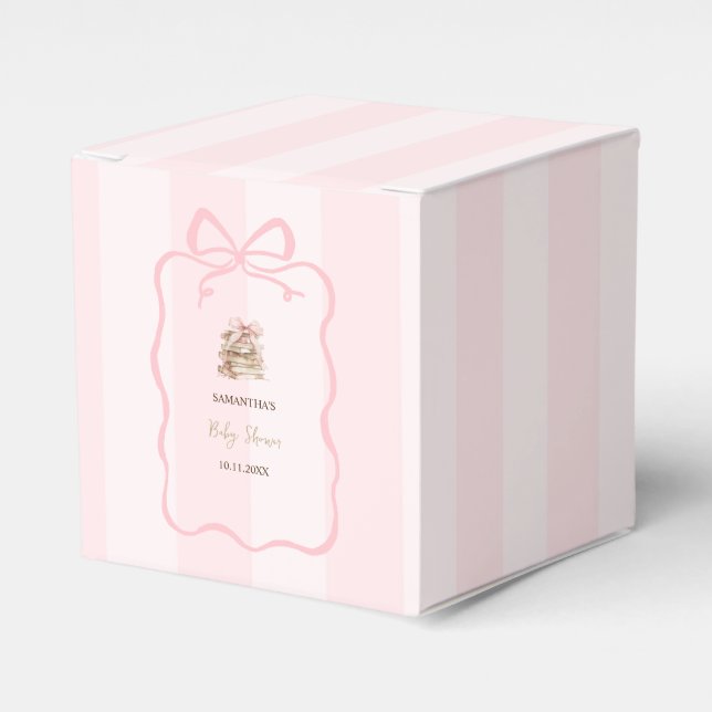 Caja Para Regalos New Chapter Pink Bow Stripes Baby Shower (Costado Anverso)
