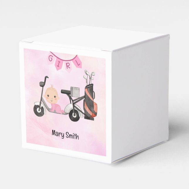 Caja Para Regalos Niña bebé de golf para Baby Shower en rosa (Costado Anverso)