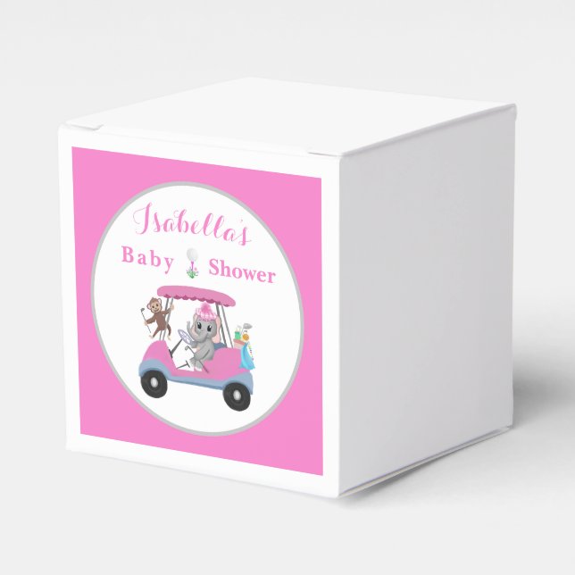 Caja Para Regalos Niña bebé Elefante de Golf y Ducha de Monos (Costado Anverso)