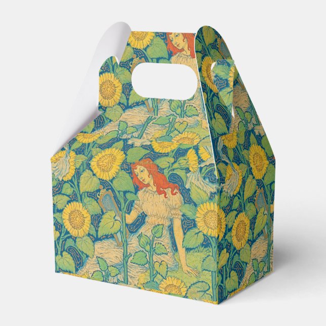 Caja Para Regalos Niña flor en jardín de girasol (Front Side)