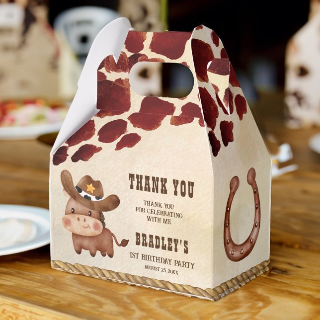 Caja Para Regalos Niñito vaquero bebé modelo de vaca rodeo fiesta (Little cowboy baby horse cow pattern rodeo party favor box)