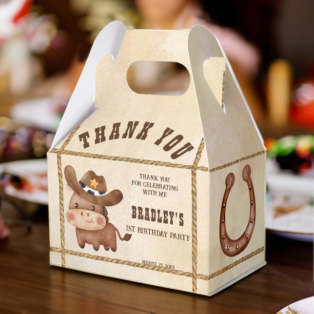 Caja Para Regalos Niñito vaquero de bebé primera fiesta de cumpleaño (Little cowboy baby horse 1st rodeo birthday party favor box personalized western party favor box)