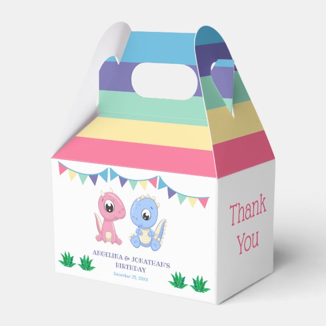 Caja Para Regalos Niño Dinosaurio y Chica Cumpleaños Conjunto (Front Side)