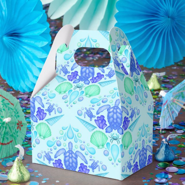 Caja Para Regalos Niños Cuidados Tropical Blue Ocean Sea Turtle (Fiesta)