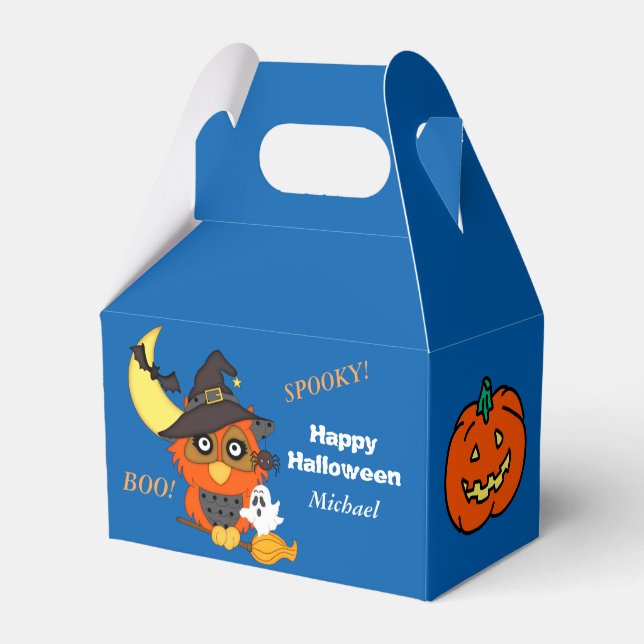 Caja Para Regalos Niños de búho y calabaza personalizados Halloween (Front Side)