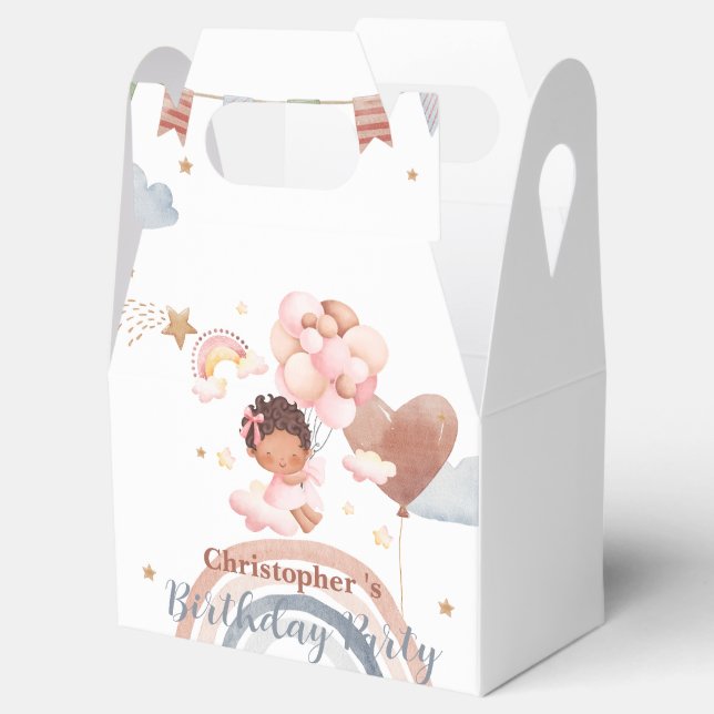 Caja Para Regalos Niños pequeños globos chicas afroamericanos Cumple (Abierto)