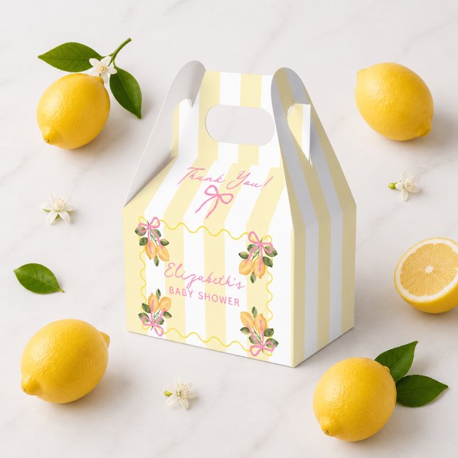 Caja Para Regalos No podemos esperar para abrazarte limón (We Can't Wait to Squeeze You Lemon Favor Boxes)