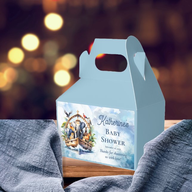 Caja Para Regalos Noah's Ark Cute Animals Blue Boy Baby Shower (Noah's Ark Cute Animals Blue Boy Baby Shower Favor Box)