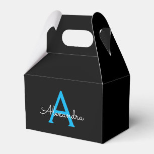 Caja Para Regalos Nombra de monograma de guión azul negro