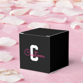 Caja Para Regalos Nombre Bonito & Monograma | Negro Blanco & Rosa
