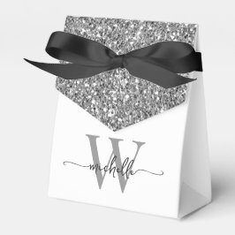 Caja Para Regalos Nombre con guión de monograma con brillo plateado 