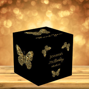 Caja Para Regalos Nombre de mariposas de oro negro de la fiesta de c