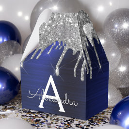 Caja Para Regalos Nombre de monograma de brillo de purpurina azul de