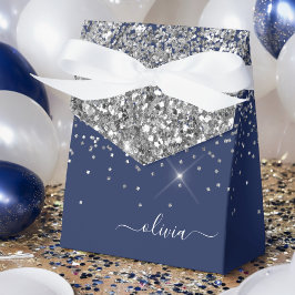Caja Para Regalos Nombre de monograma femenino con brillo azul marin
