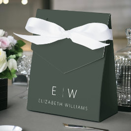 Caja Para Regalos Nombre de monograma Minimalista moderno verde oscu