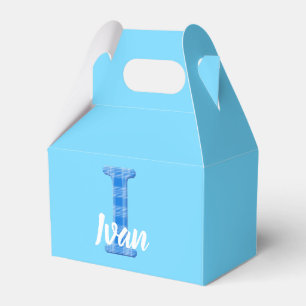 Caja Para Regalos Nombre de niño personalizado a cuadros Letra I Azu