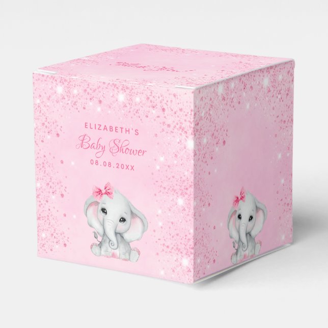 Caja Para Regalos Nombre del chica del purpurina rosa del elefante d (Costado Anverso)