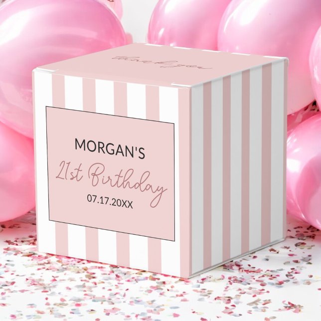 Caja Para Regalos Nombre del cumpleaños rayado rosa y blanco (Subido por el creador)