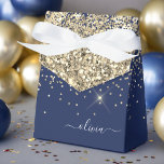 Caja Para Regalos Nombre del monograma de la Purpurina espumosa azul<br><div class="desc">El oro y la Marina Blue Sparkle Purpurina Monograma Nombre y Cajas de Regalo Fiesta de Papel Inicial Esto hace que el dulce perfecto de 16 años, boda, ducha de novia, aniversario, ducha de bebé o regalo de la despedida de soltera para alguien que ama el lujo del glam y...</div>
