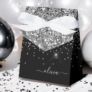 Caja Para Regalos Nombre Monograma Brillante Destello Femenino Plata