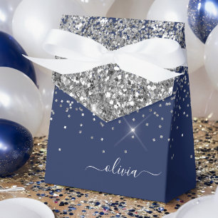 Caja Para Regalos Nombre monograma femenino con brillo azul marino p