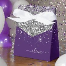 Nombre Monograma Glitter Rosa Purpúreo Plateado