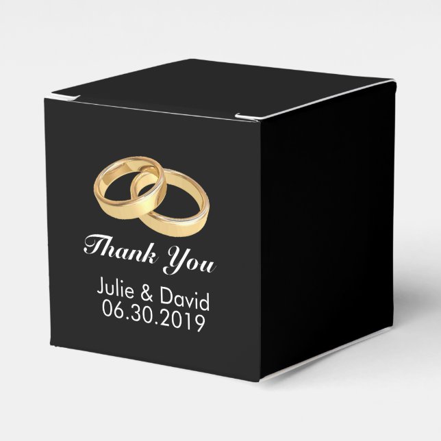 Caja Para Regalos Nombre personalizado Boda dorado Anillos negro (Costado Anverso)