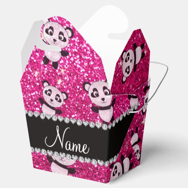 Caja Para Regalos Nombre personalizado neón pandas purpurinas rosado (Abierto)