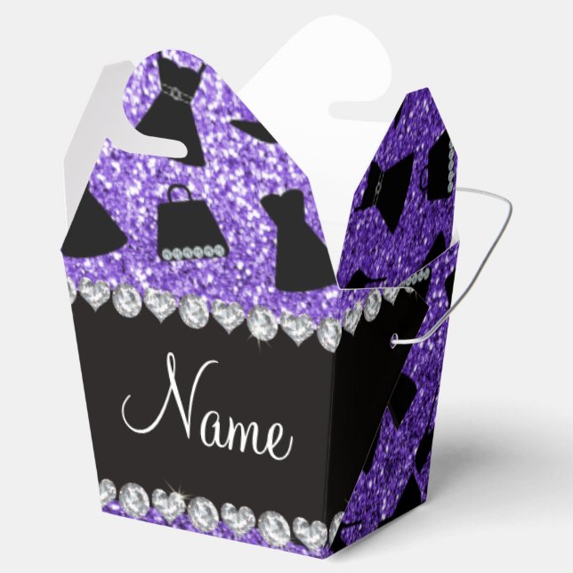 Caja Para Regalos Nombre personalizado purpurina púrpura tacones alt (Abierto)