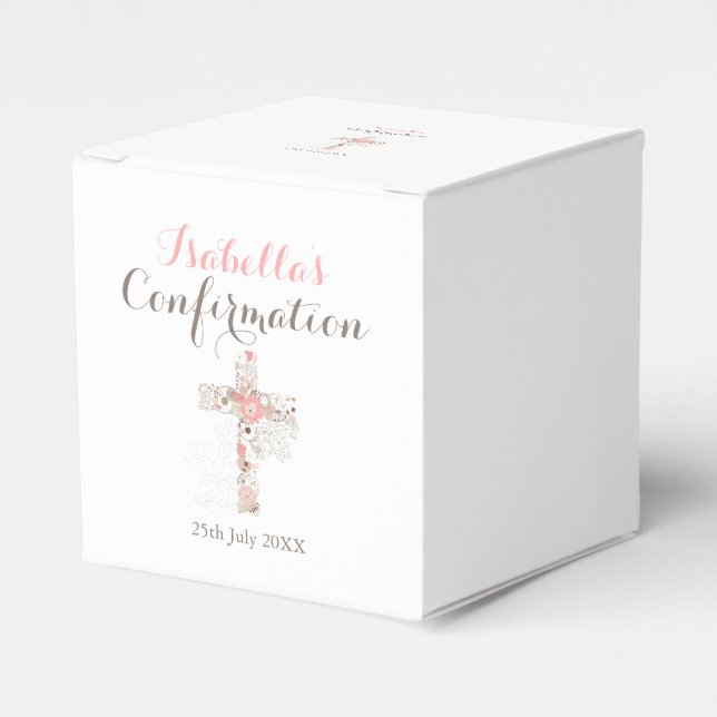 Caja Para Regalos Nombre simple cruzado de confirmación floral blanc (Costado Anverso)