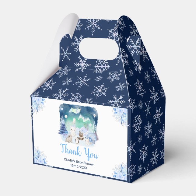 Caja Para Regalos Northern Lights Animals Baby Shower Thank You (Front Side)