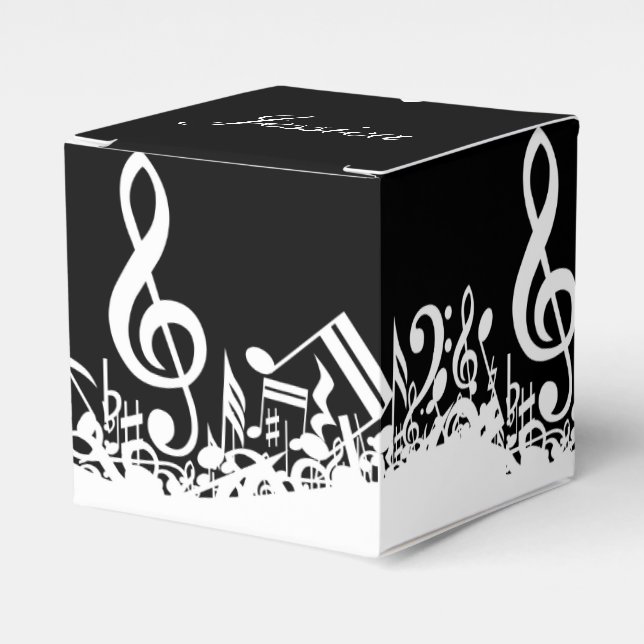 Caja Para Regalos Notas musicales jumbleadas de blanco personalizada (Costado Anverso)