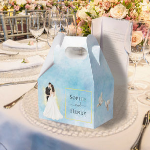 Caja Para Regalos Novia & Novio elegantes palomas doradas volando Bo