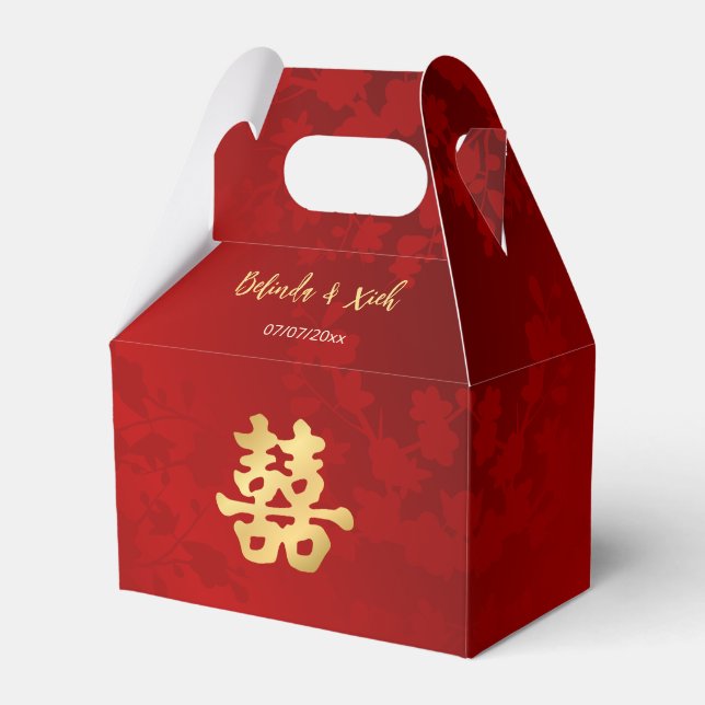 Caja Para Regalos Novia y novio de Boda chino de oro rojo (Front Side)